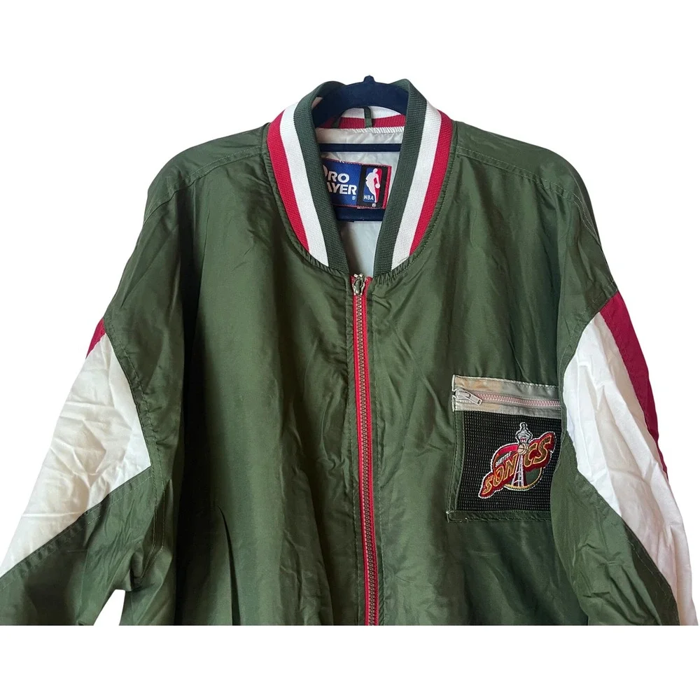 Vintage Pro Player Seattle Sonics NBA‎ Windbreaker Jacket Green Red Mens XL